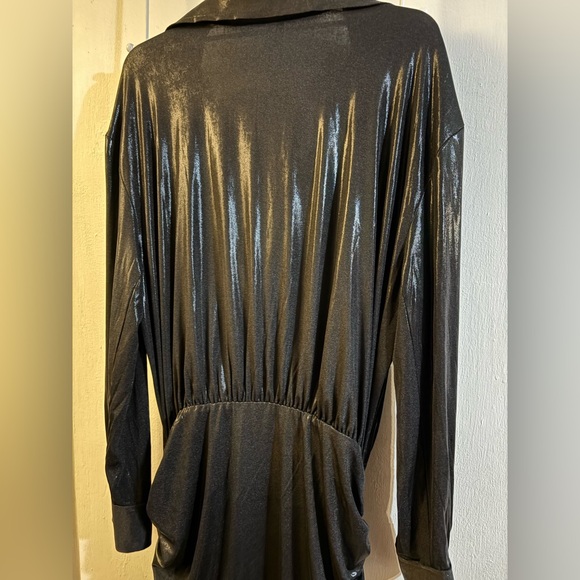 Norma Kamali Boyfriend Liquid Metallic Black Dress XL - Picture 6 of 12